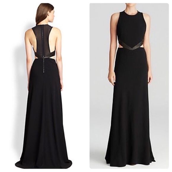 NWT Alice + Olivia Adel Leather Maxi Black Dress Waist Cutout Gown Size 2 - Picture 8 of 14